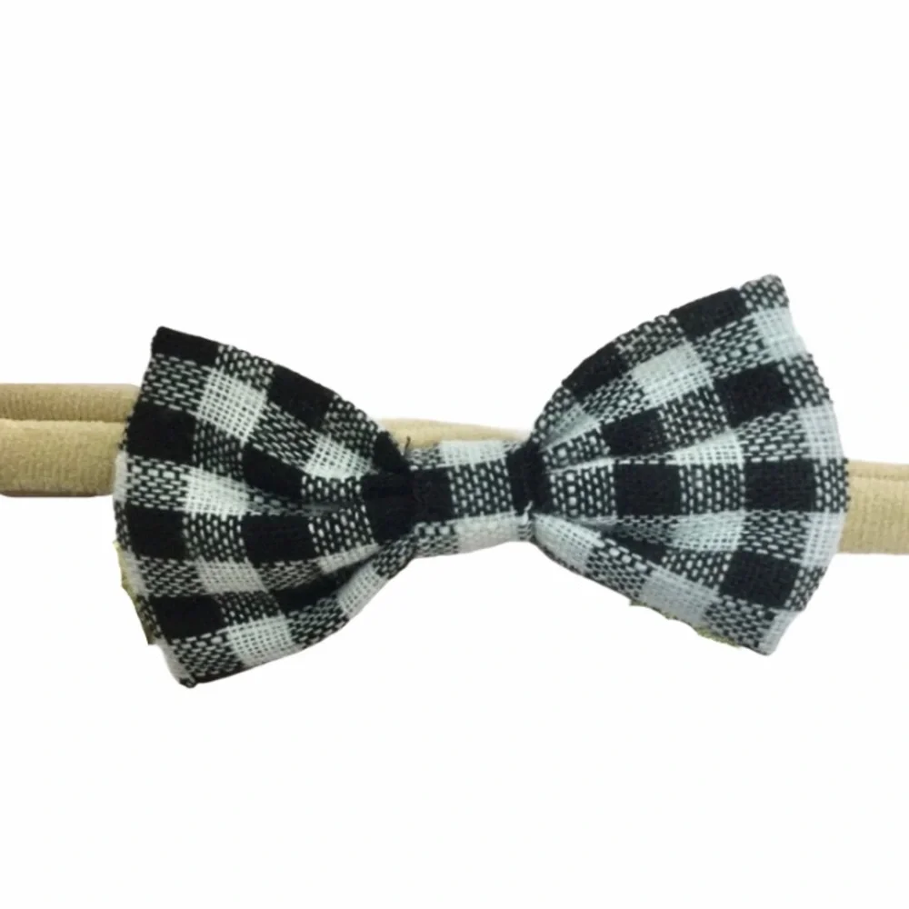 Girl's Stretchy Bow Headbands Variety Three Pack Set-White, Polka Dot & Plaid